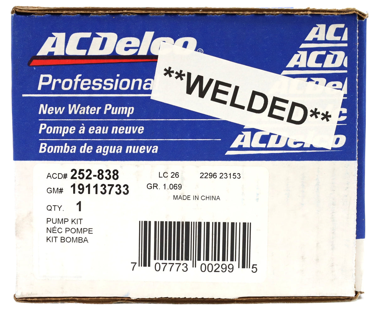 Welded Water Pump for 2001–2005 GM 6.6L Duramax LB7/LLY (ACDelco 252-838)