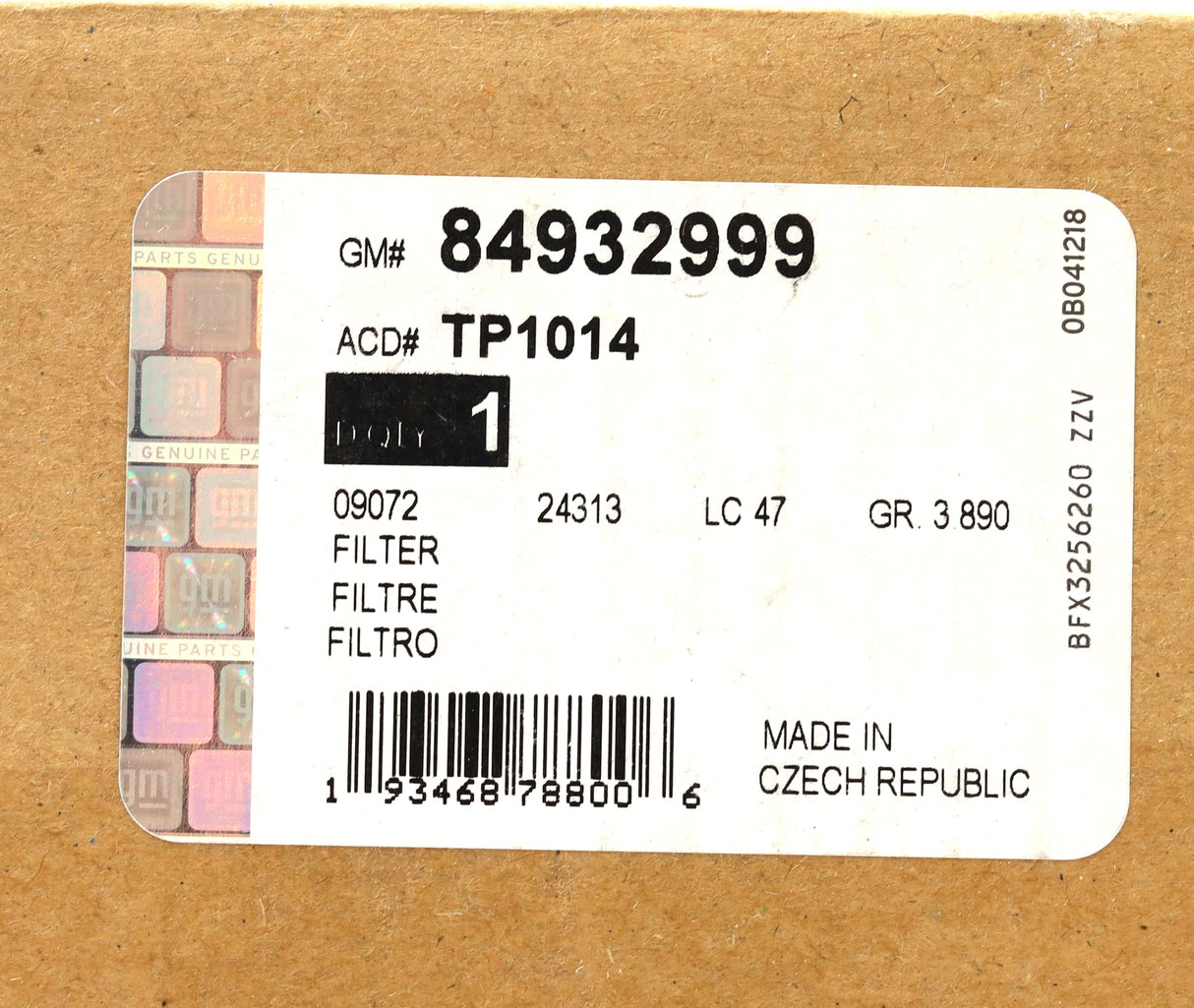 GM TP1014 / 84932999 Fuel Filter Housing 2017–2019 Silverado Sierra L5P Duramax