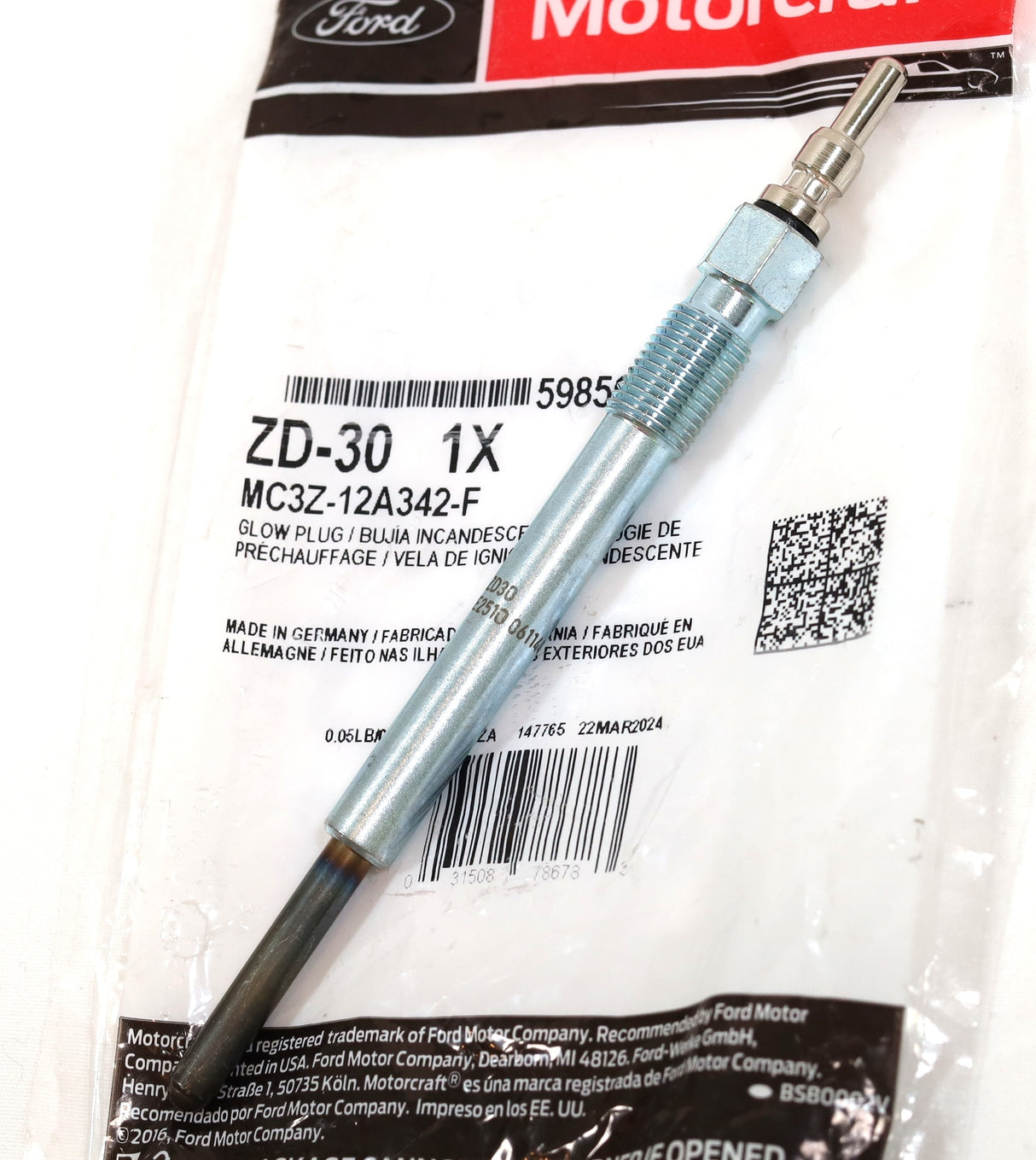 1994–2003 7.3L Powerstroke Glow Plugs Set 8 OEM Motorcraft ZD-30 / MC3Z-12A342-F