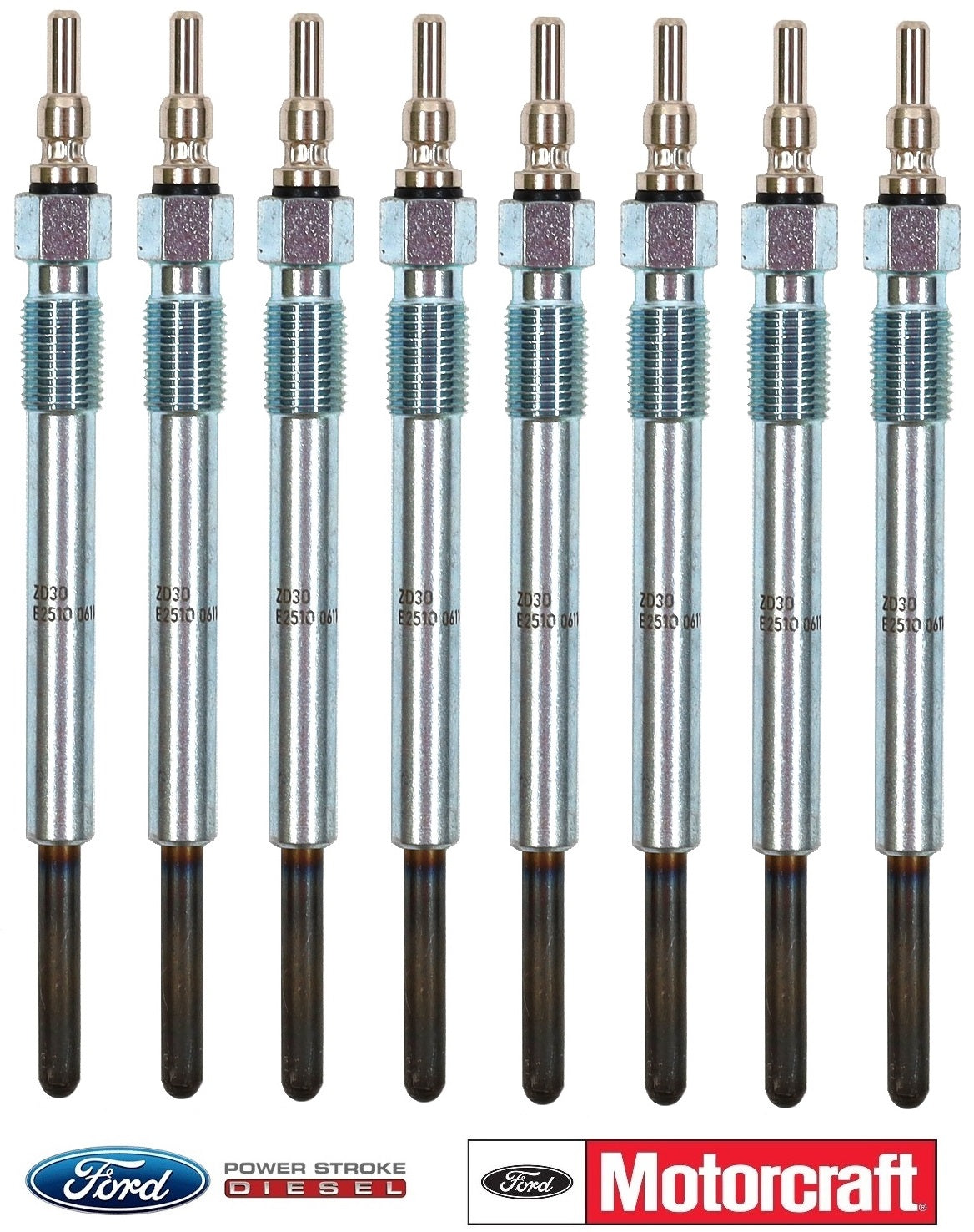 1994–2003 7.3L Powerstroke Glow Plugs Set 8 OEM Motorcraft ZD-30 / MC3Z-12A342-F