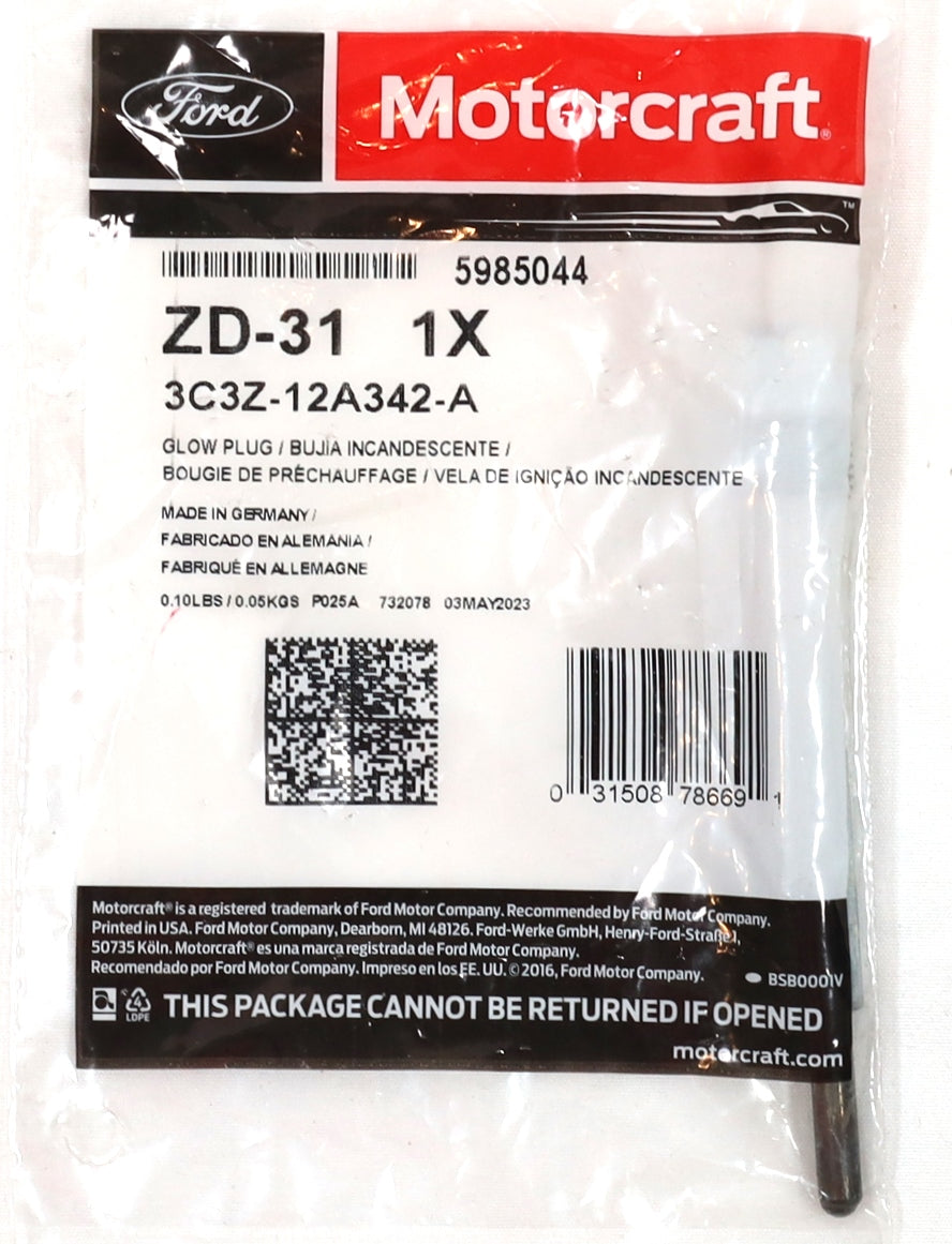 Motorcraft ZD-31 Glow Plug 03–04 6.0L Powerstroke OEM Ford 3C3Z-12A342-A