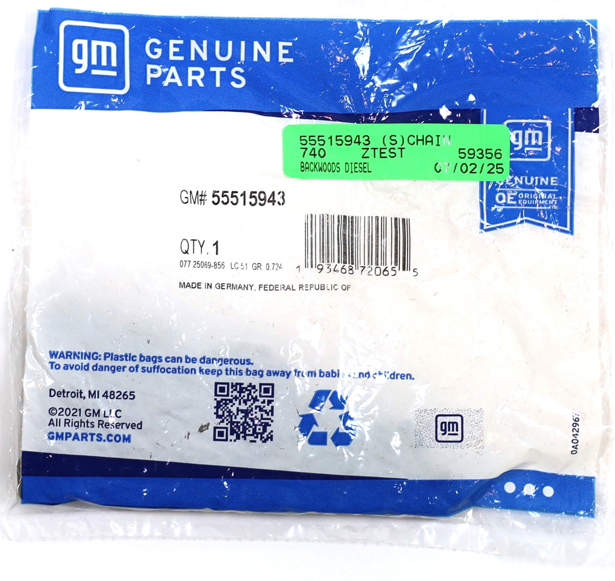 Silverado Sierra 1500 LM2 LZ0 3.0L Duramax Engine Timing Chain OEM GM 55515943