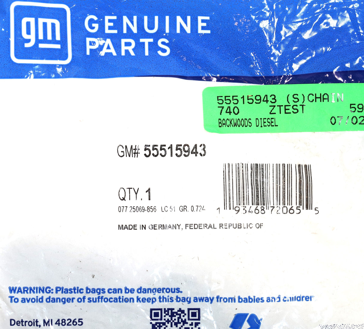 Silverado Sierra 1500 LM2 LZ0 3.0L Duramax Engine Timing Chain OEM GM 55515943