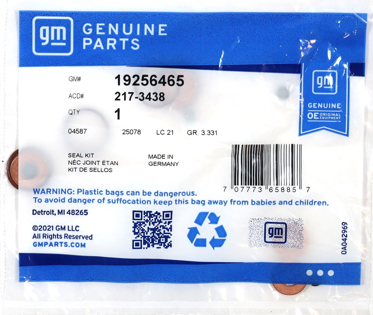GM 19256465 Fuel Injector Seal O-Ring Kit 2011–2016 Silverado Sierra LML Duramax