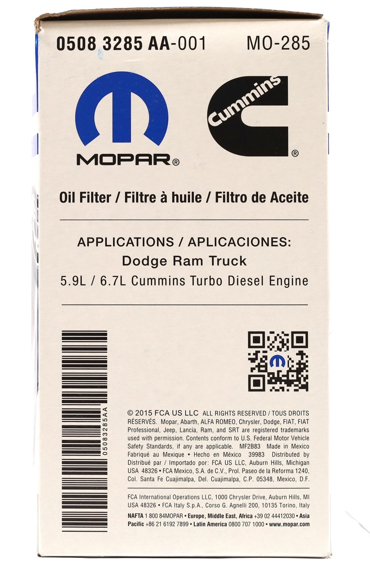 Genuine Mopar 05083285AA MO-285 Engine Oil Filter 1989–2024 5.9L 6.7L Cummins