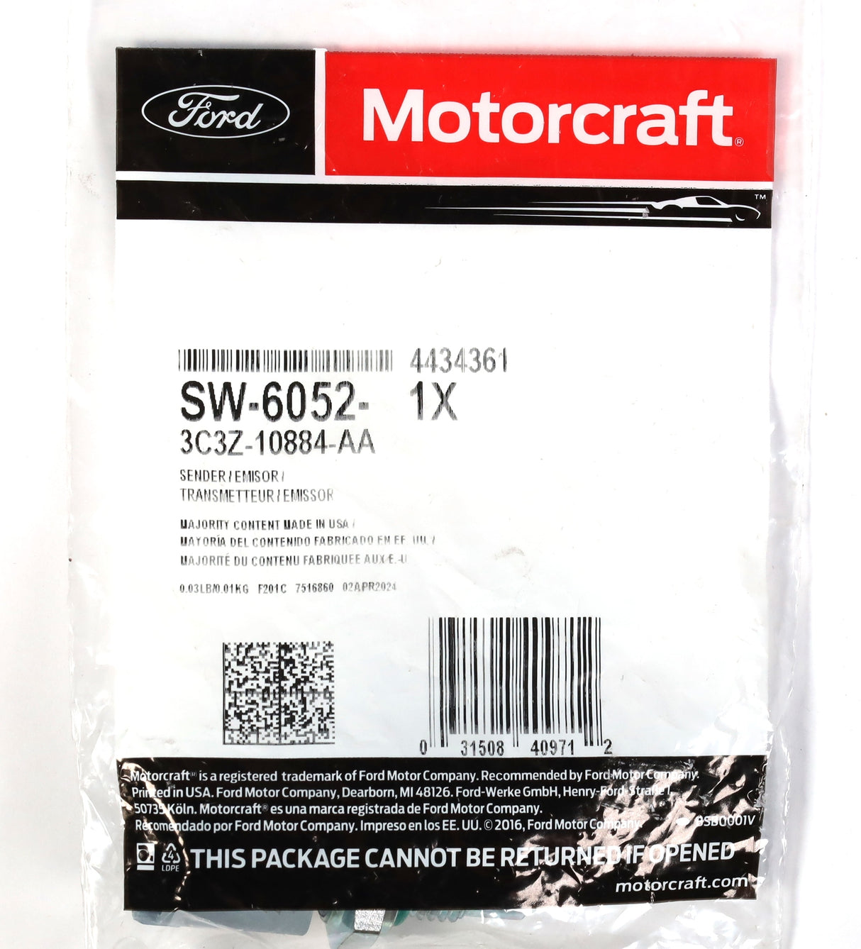 OEM Motorcraft SW-6052 6.0L 6.4L Powerstroke Diesel Coolant / Oil Temp Sensor
