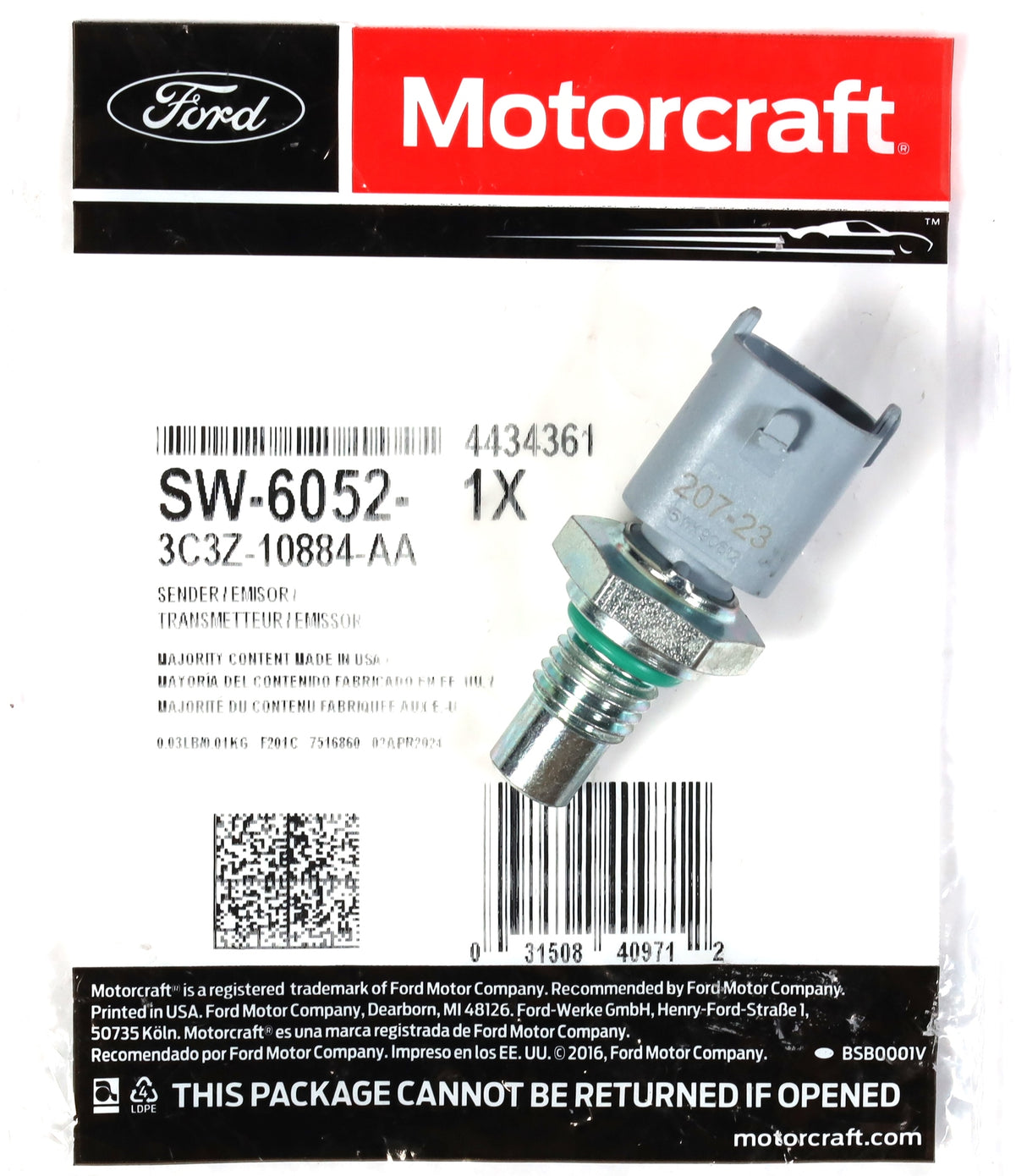 OEM Motorcraft SW-6052 6.0L 6.4L Powerstroke Diesel Coolant / Oil Temp Sensor