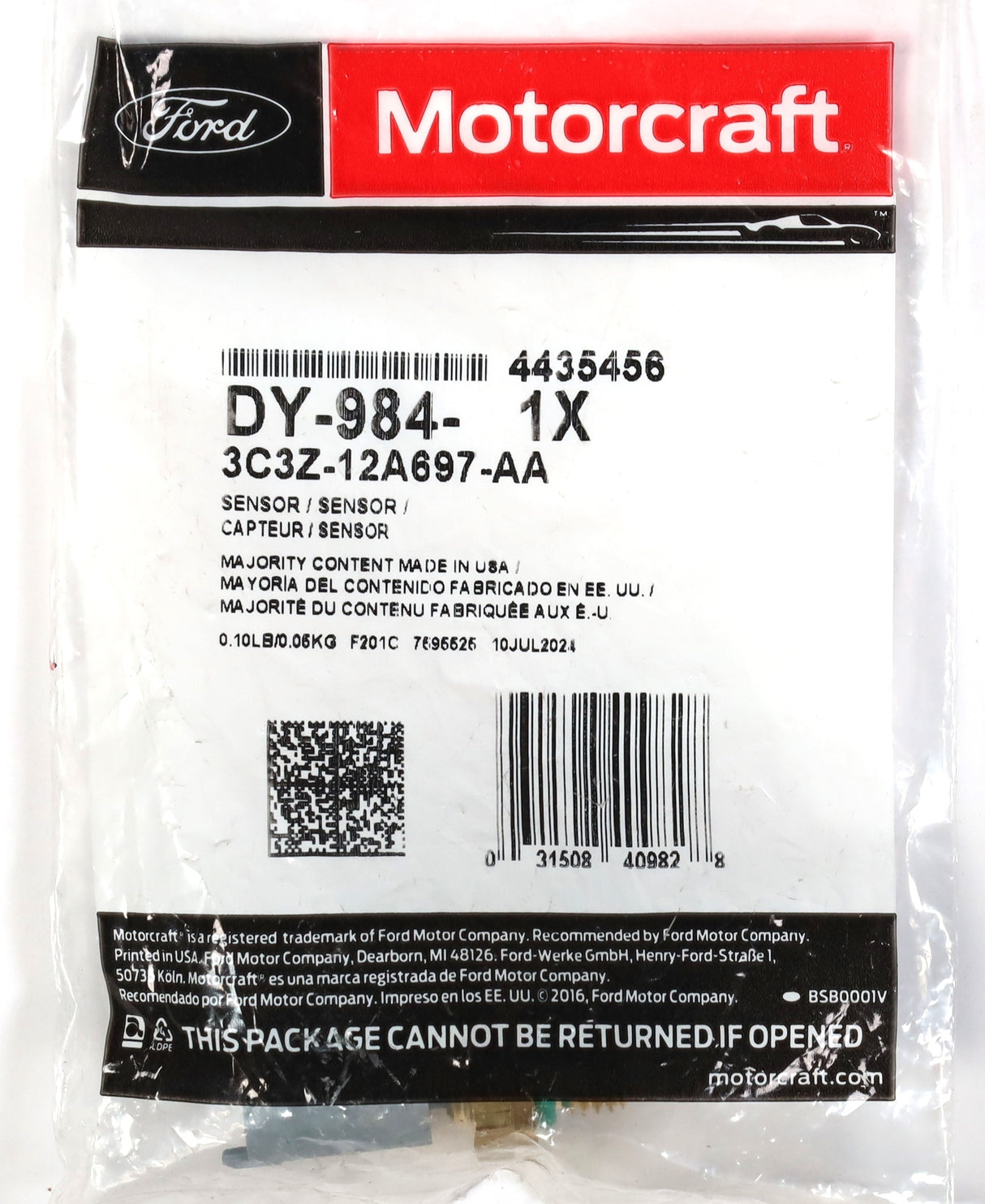OEM Motorcraft DY-984 6.0L Powerstroke Diesel Intake Air Temp Sensor IAT