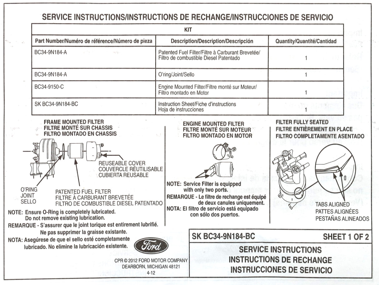 Genuine Motorcraft FD-4615 Fuel Filter Kit Fits 2011–2016 Ford 6.7L Powerstroke
