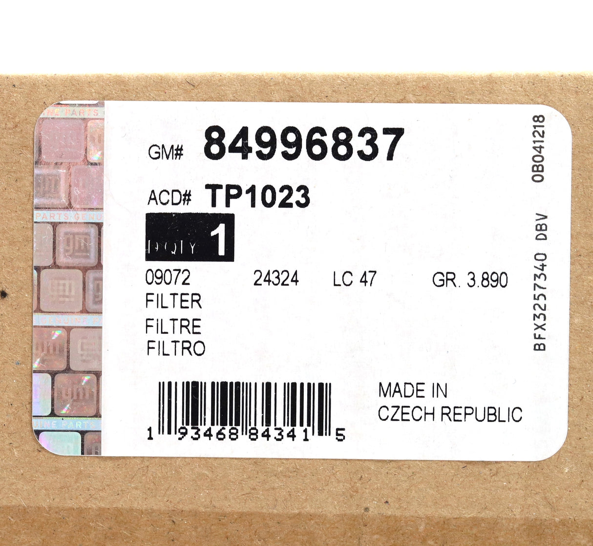 GM TP1023 / 84996837 Fuel Filter Housing 2020-2026 Silverado Sierra L5P Duramax