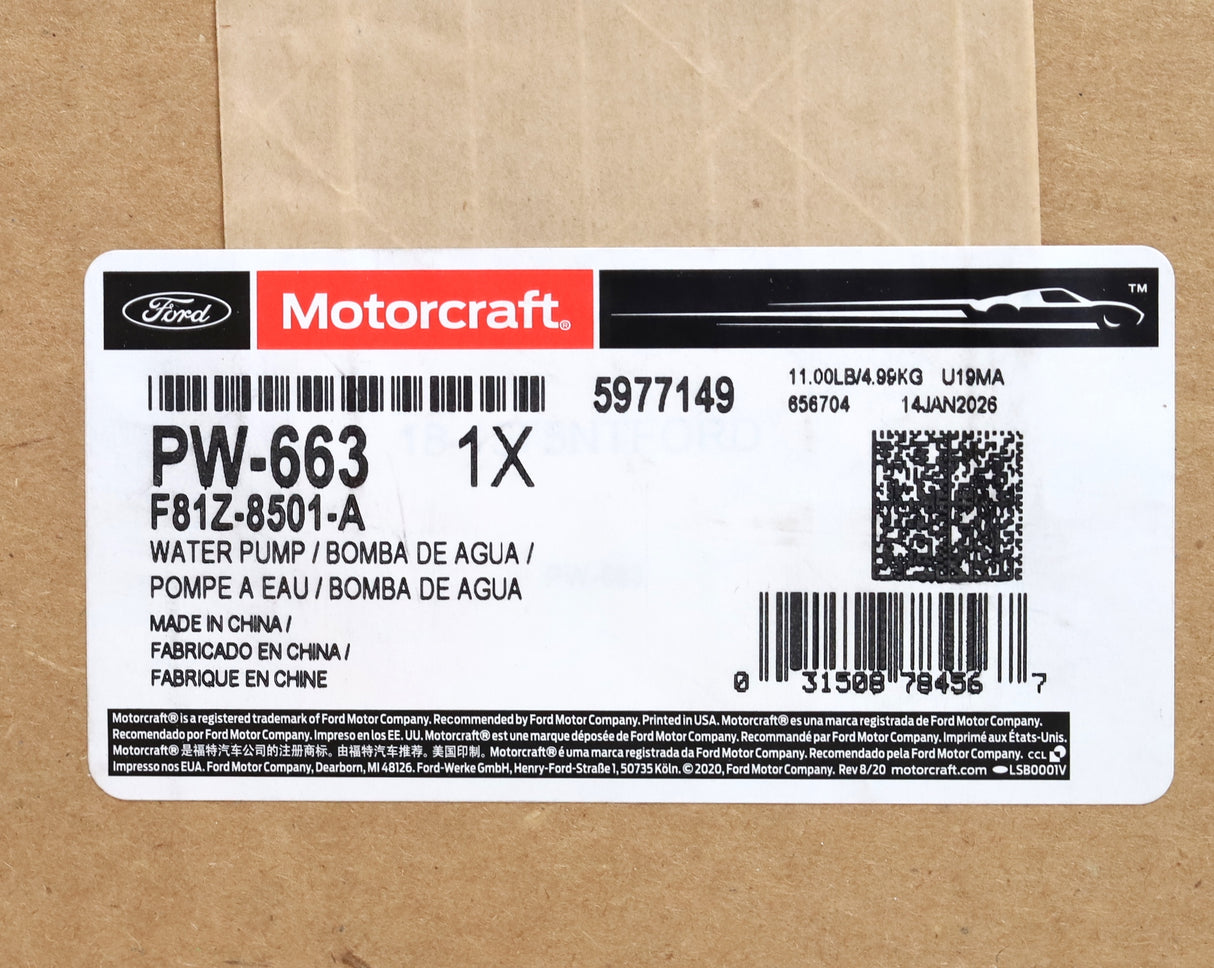 Motorcraft PW-663 / F81Z-8501-A Water Pump 1996-2003 7.3L Powerstroke