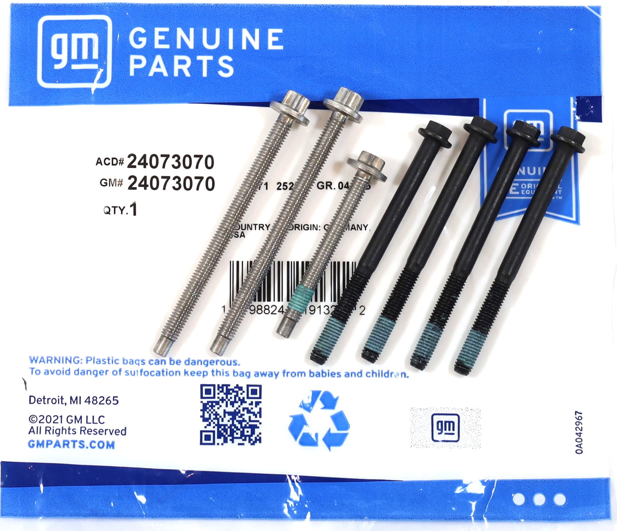 GM 24073070 10L80 Valve Body Fuel Filter Bolt Kit 2020–2026 3.0L Duramax
