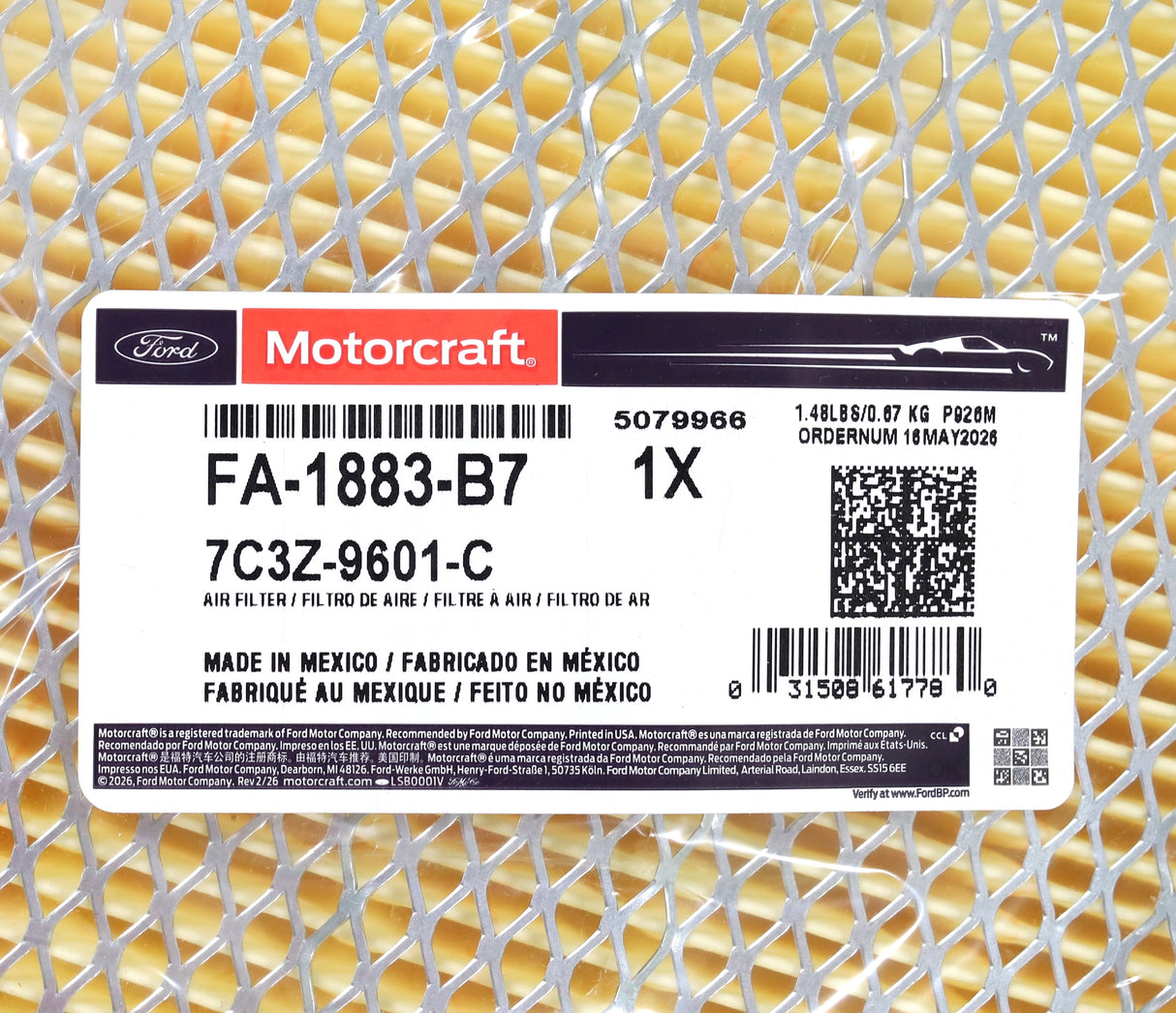 Motorcraft FA-1883 / 7C3Z-9601-C Air Filter 2018+ Ford F-150 3.0L Powerstroke