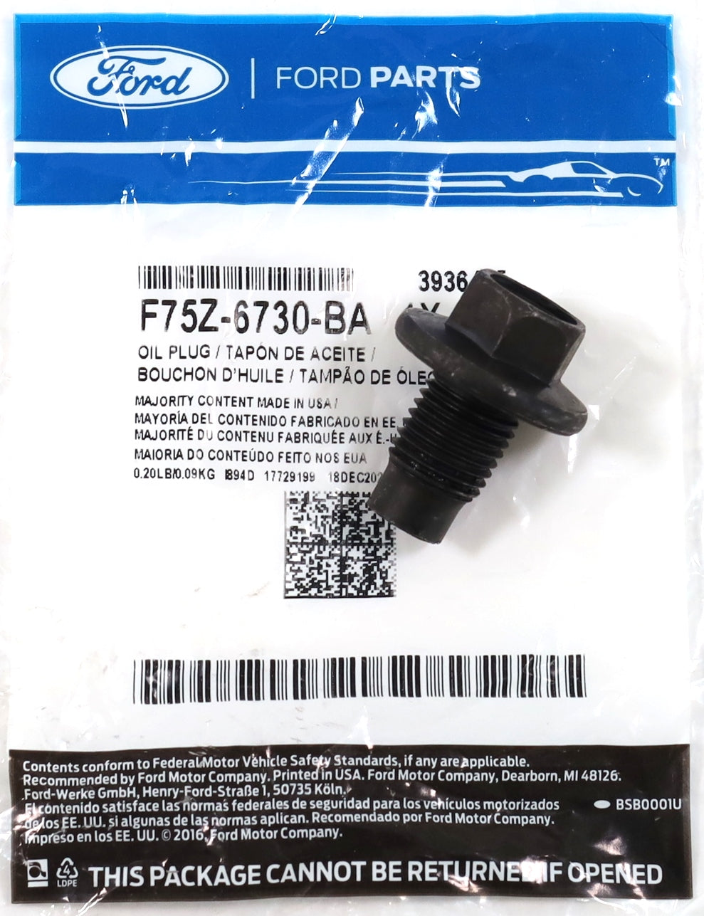 Ford F75Z-6730-BA Engine Oil Drain Plug 2011-2026 6.7L Powerstroke Diesel OEM
