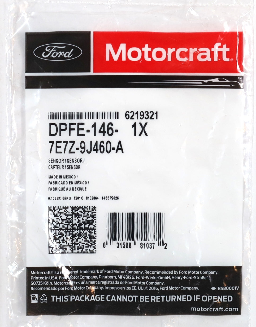Motorcraft DPFE-146 Exhaust Back Pressure EBP Sensor 2008-2010 6.4L Powerstroke
