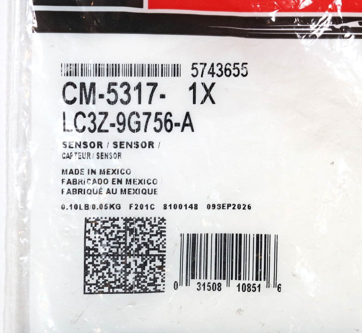 Motorcraft CM-5317 Fuel Pressure Sensor LC3Z-9G756-A 2020-2026 6.7L Powerstroke