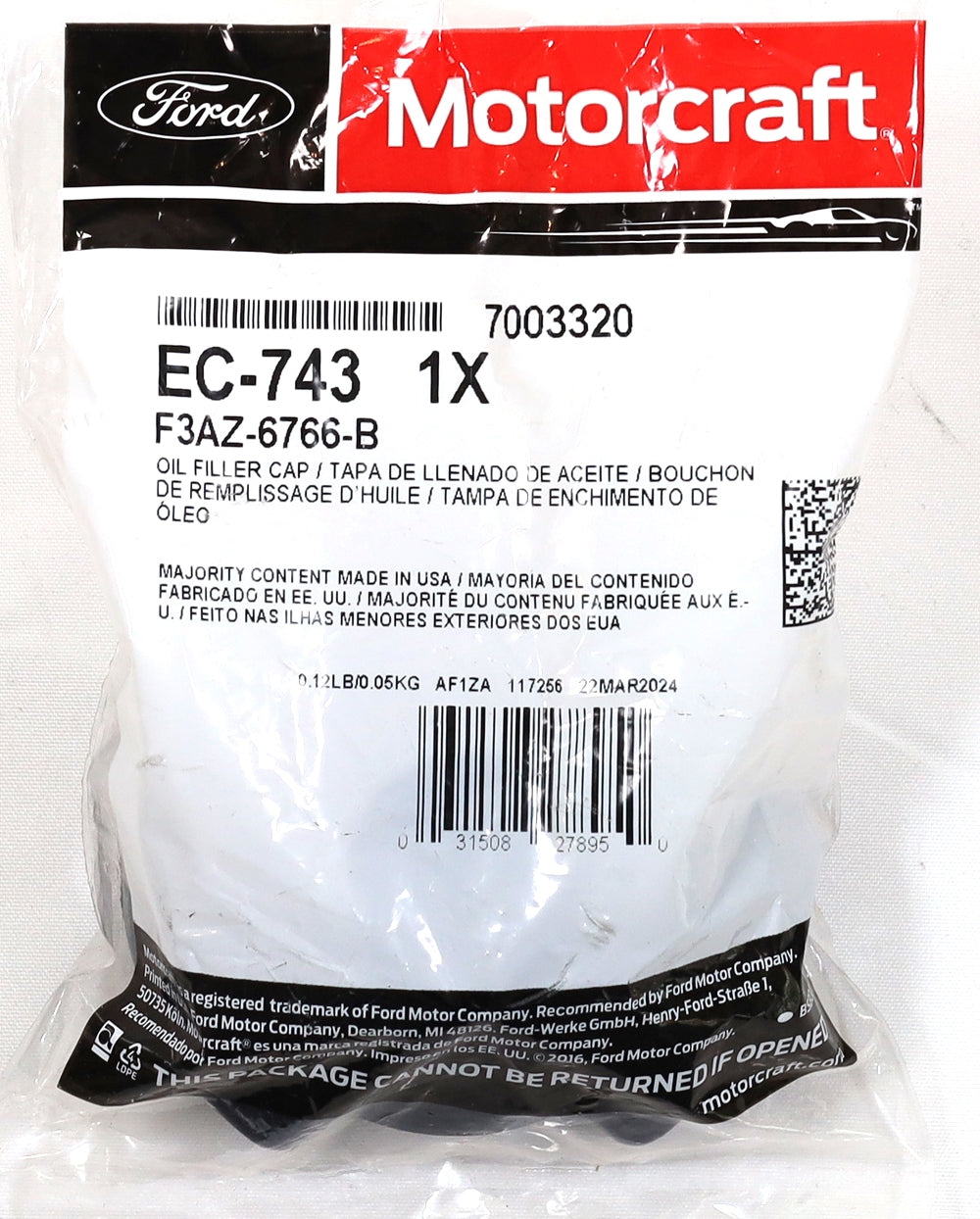 OEM Motorcraft EC-743 Engine Oil Cap 1994–2010 7.3L 6.0L 6.4L Powerstroke Diesel