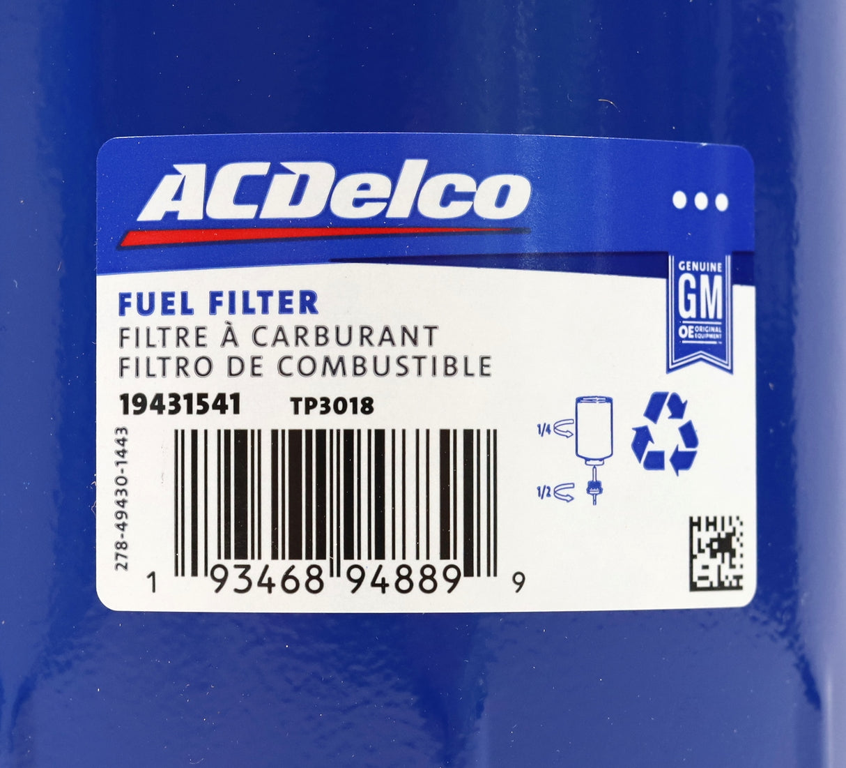GM ACDelco TP3018 Fuel Filter 2001–2016 Duramax LB7 LLY LBZ LMM LML Silverado Sierra