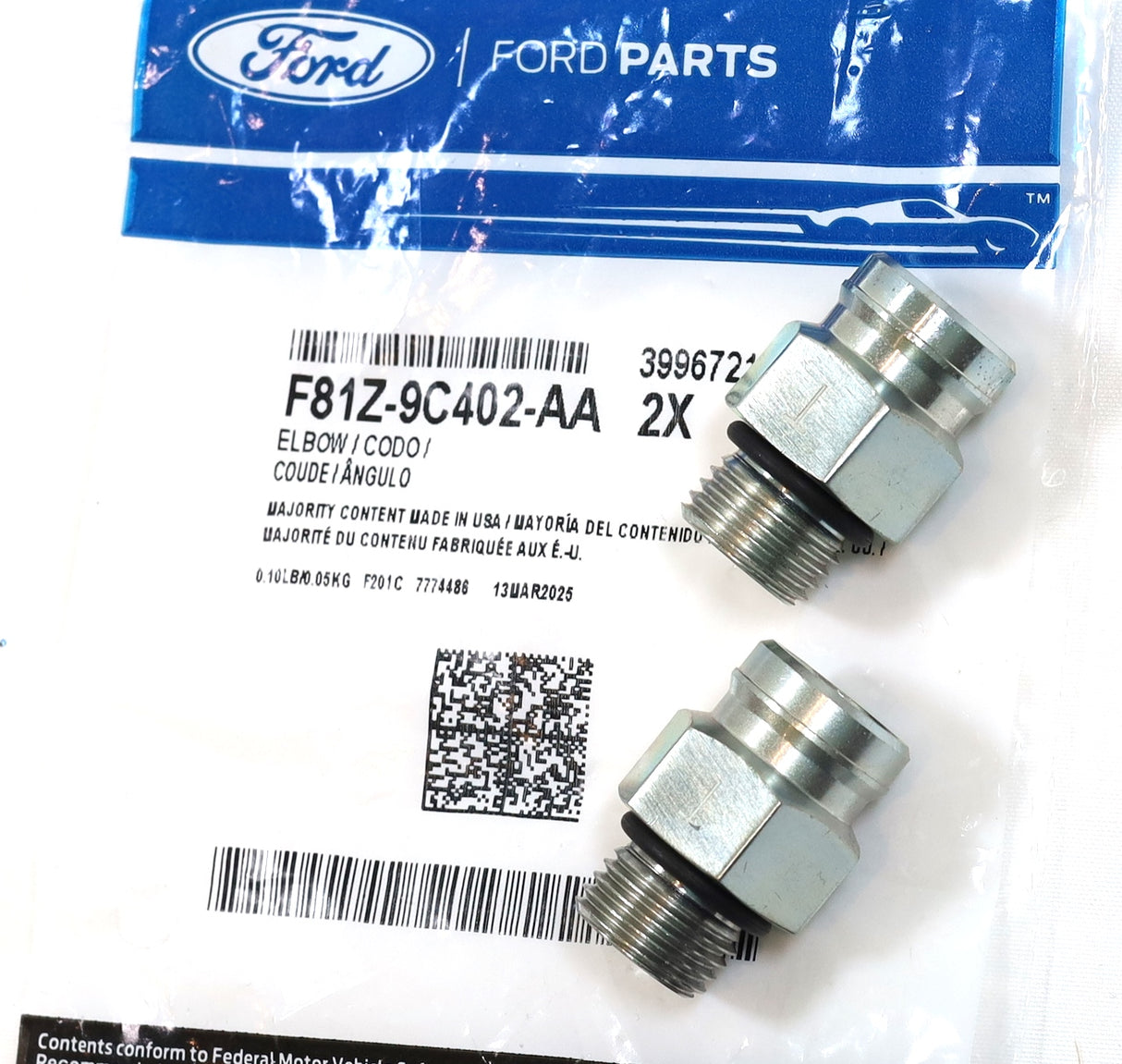 1999–2003 7.3L Powerstroke HPOP Outlet Hose Fittings Genuine Ford F81Z-9C402-AA