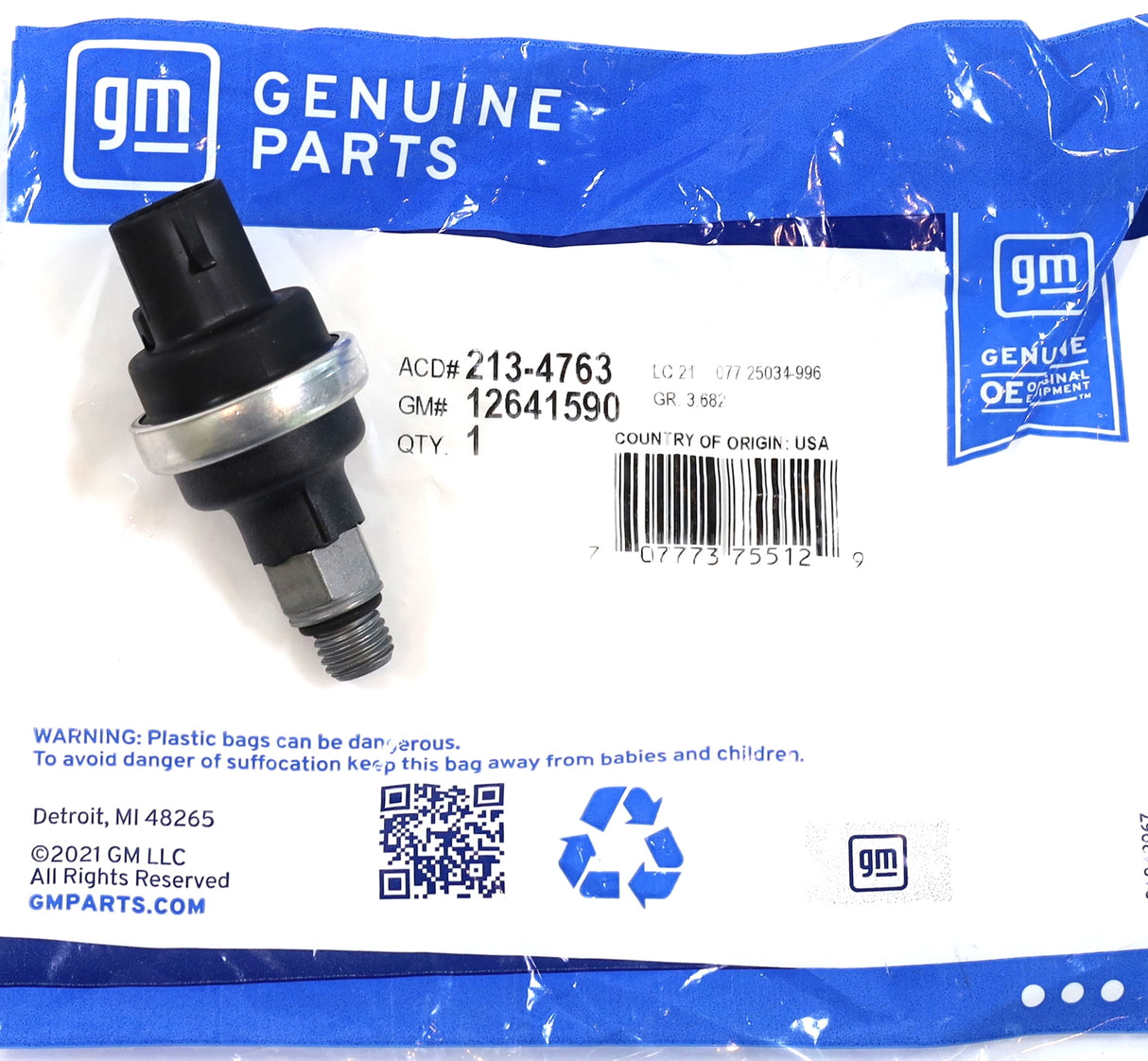 GM 12641590 ACDelco 213-4763 Fuel Vacuum Switch 2011-2016 LML Duramax