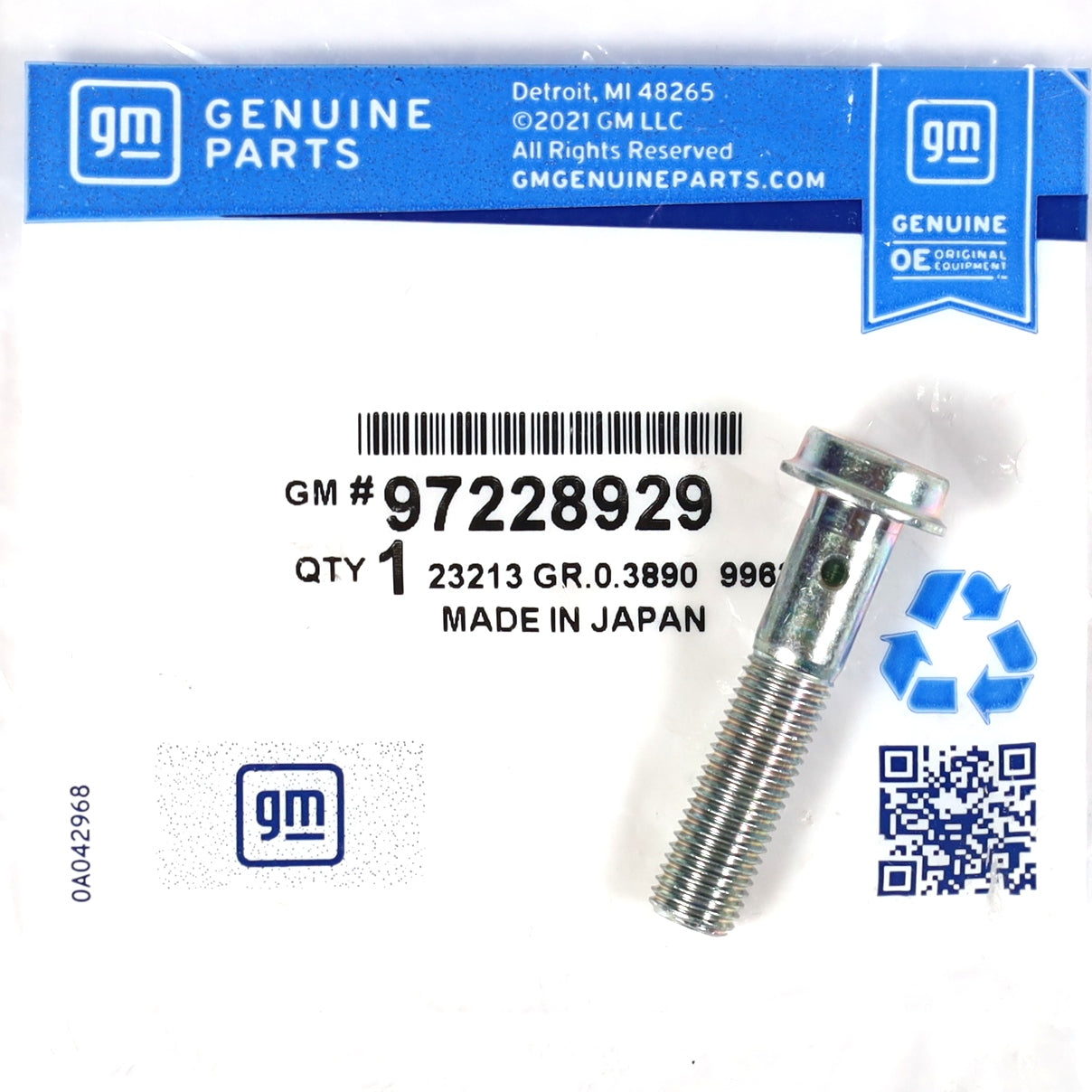 Genuine GM 97228929 Injector Return Line Banjo Bolt 2001-2004 Duramax 6.6L LBZ