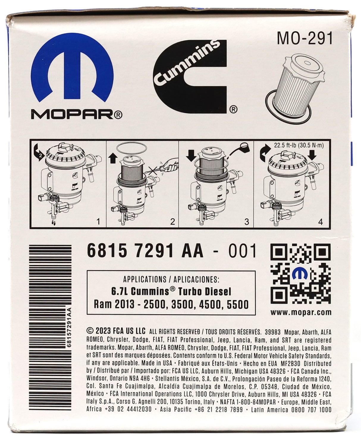 Genuine Mopar 68157291AA MO-291 Fuel Filter 2010–2024 6.7L Cummins