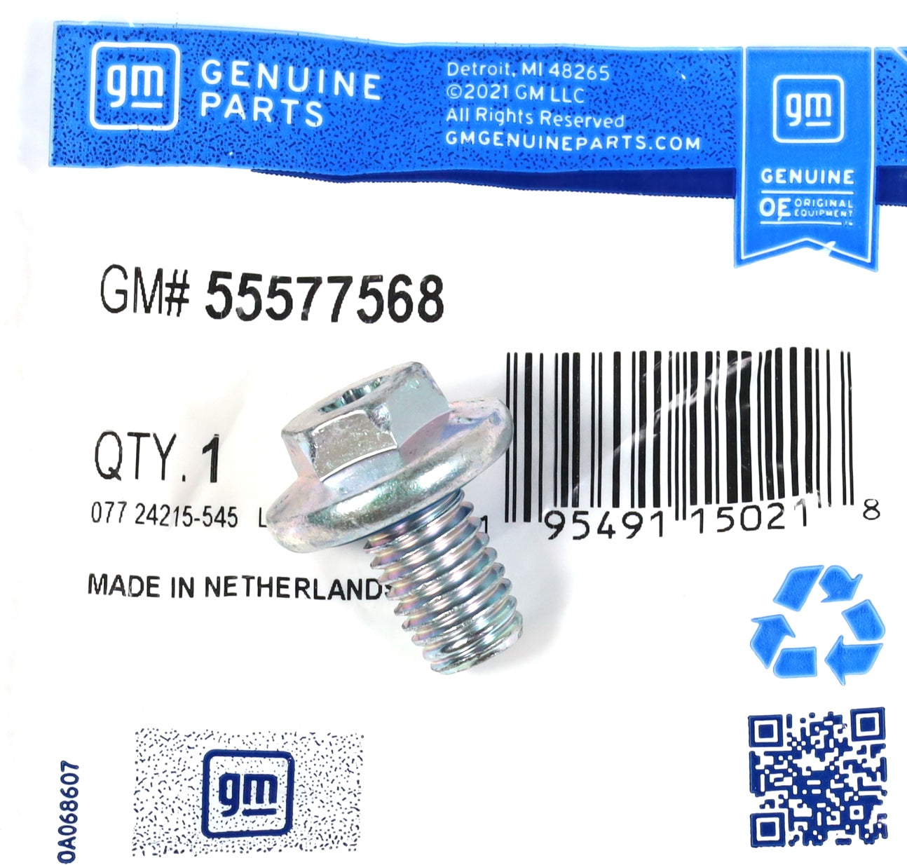 Genuine OEM GM 55577568 Engine Oil Drain Plug 2017-2025 Chevy 6.6L