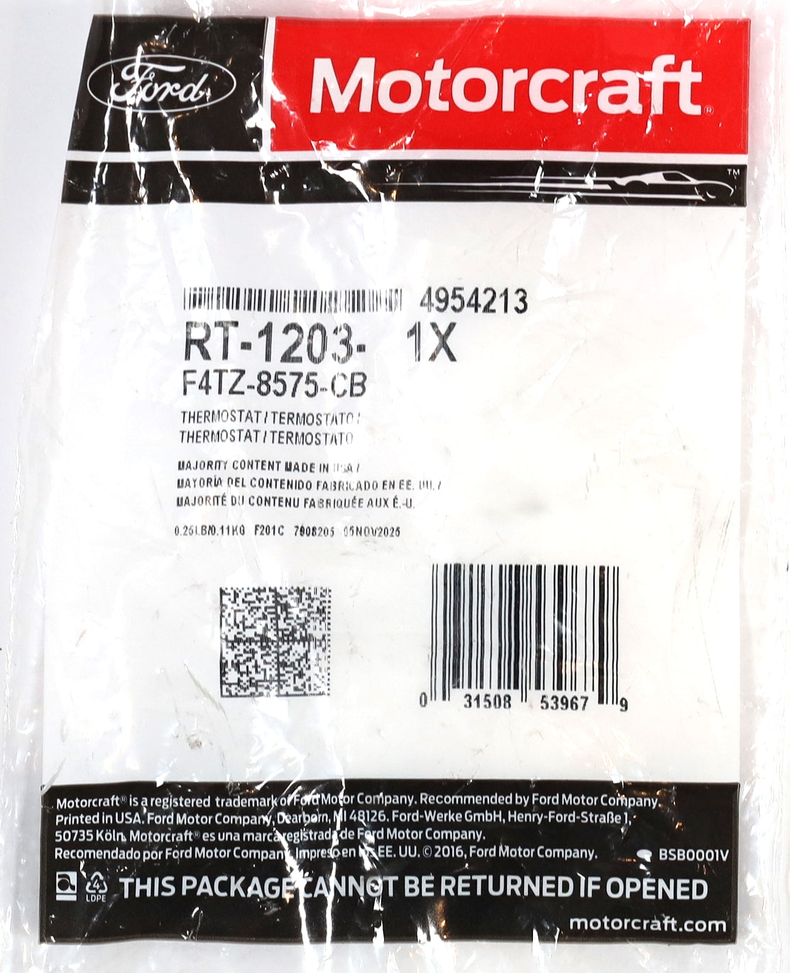 Motorcraft RT-1203 Thermostat 1994-1995 7.3L Powerstroke F4TZ-8575-CB