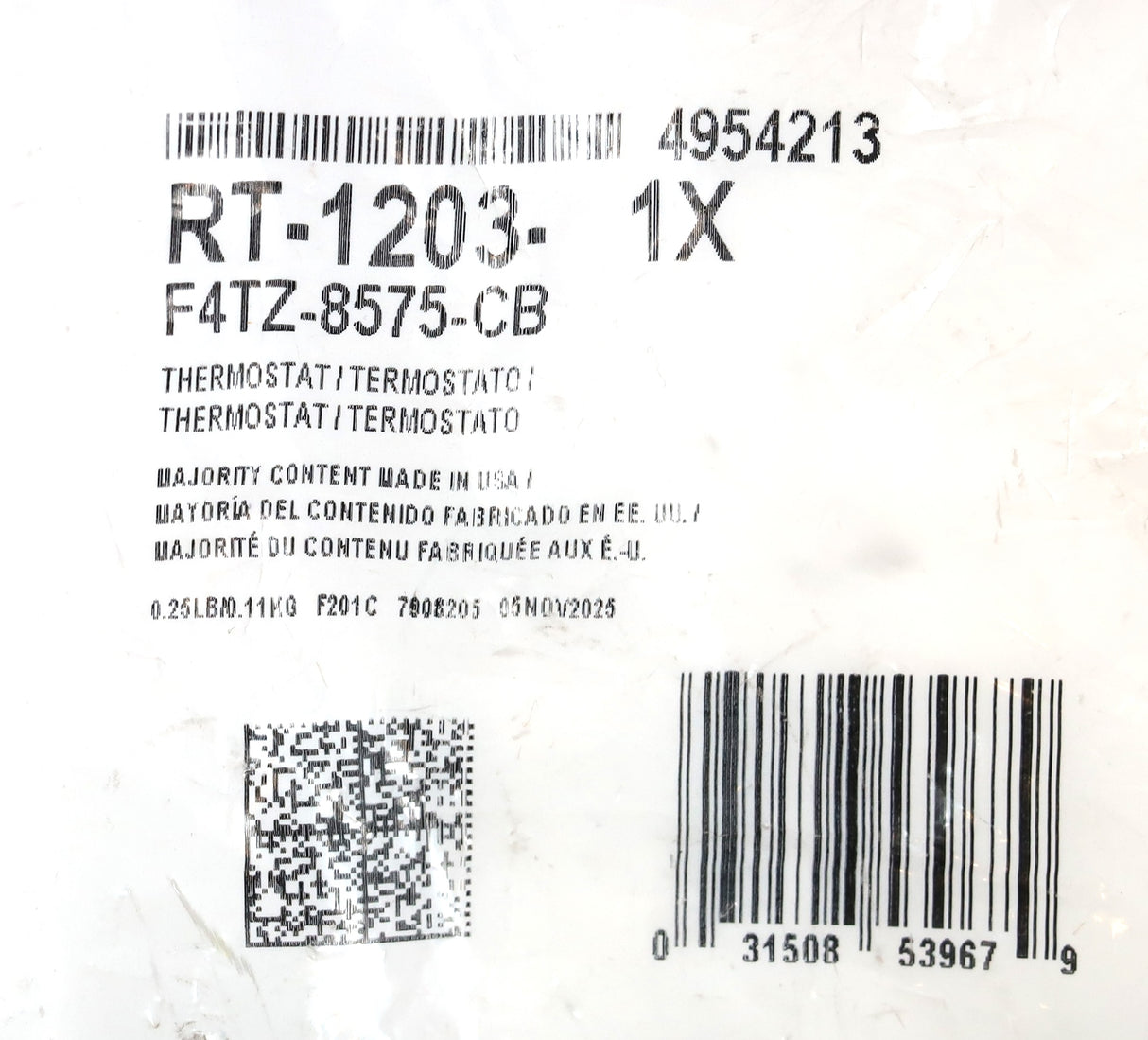 Motorcraft RT-1203 Thermostat 1994-1995 7.3L Powerstroke F4TZ-8575-CB