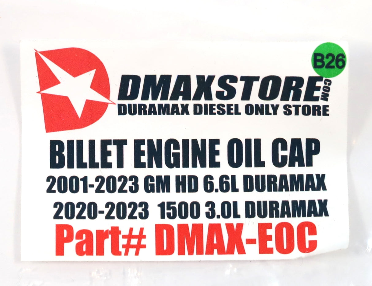DmaxStore Billet Aluminum Engine Oil Cap 2001–2026 Duramax LB7 LLY LBZ LMM LML L5P
