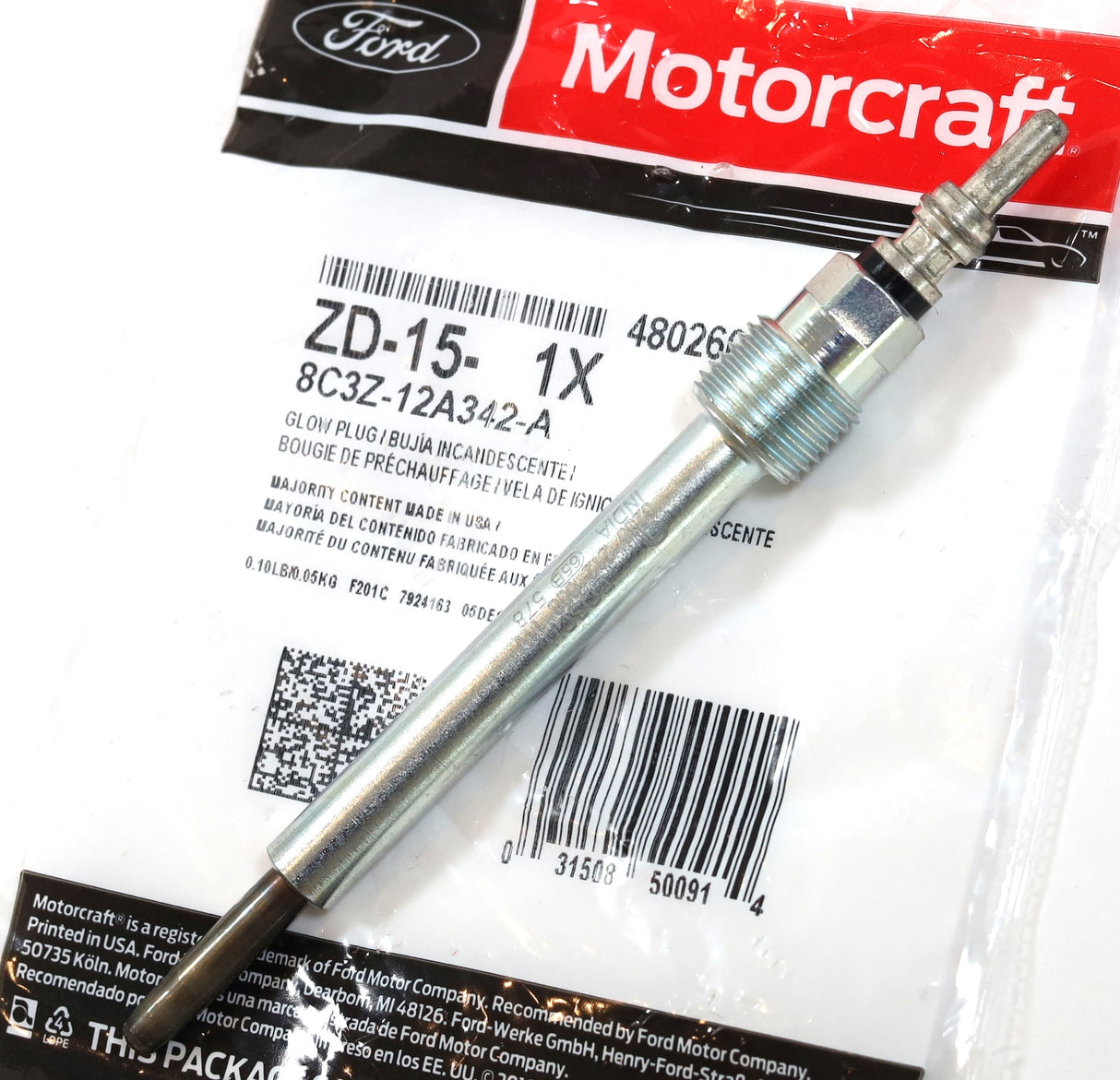 2008-2010 6.4L Powerstroke Glow Plugs Set of 8 Motorcraft ZD-15 / 8C3Z-12A342-A