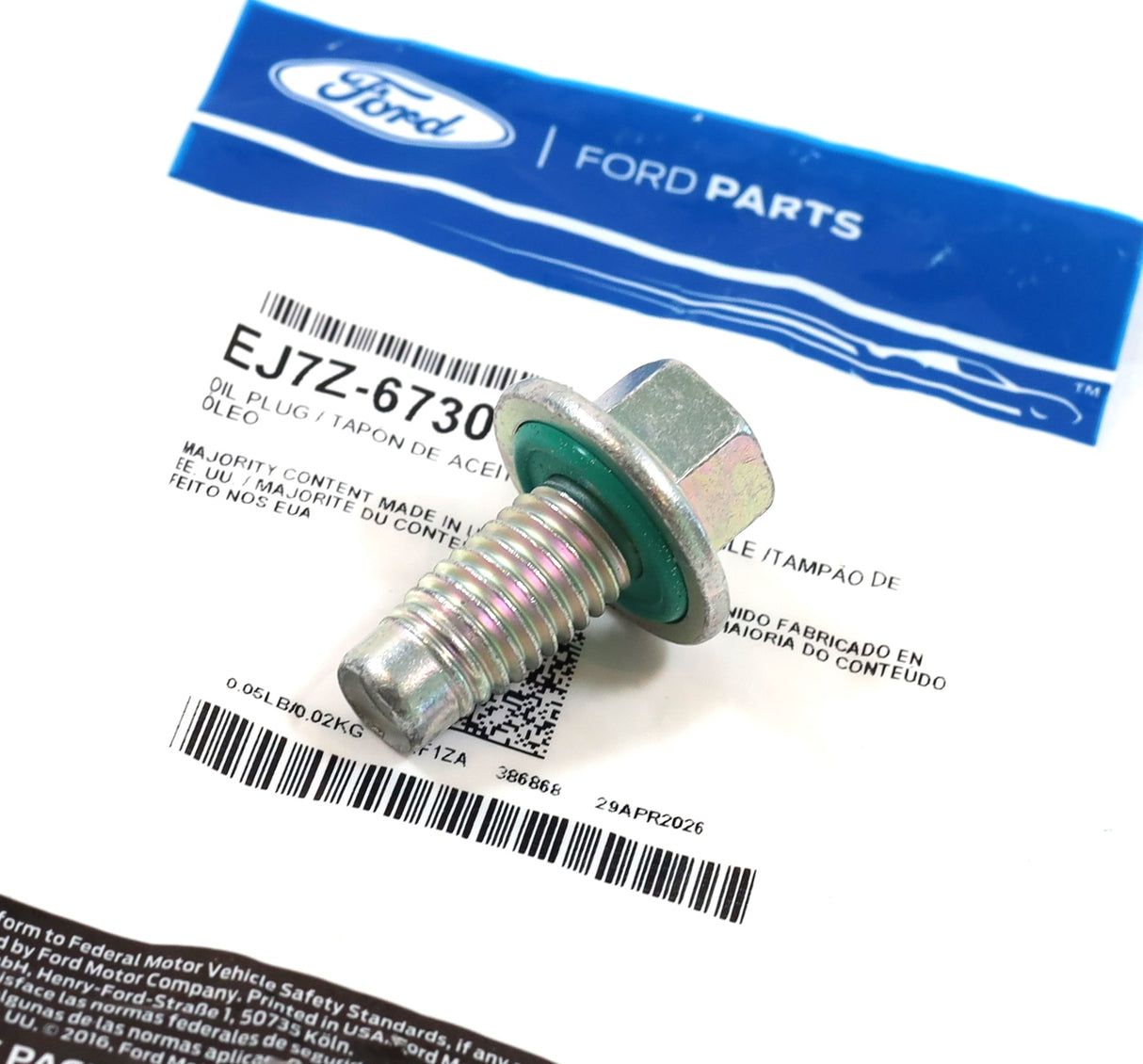 Ford EJ7Z-6730-B Engine Oil Drain Plug 2018-2021 F-150 3.0L Powerstroke