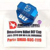 DmaxStore Billet Aluminum DEF Cap 2011–2019 LML L5P Duramax Silverado Sierra HD