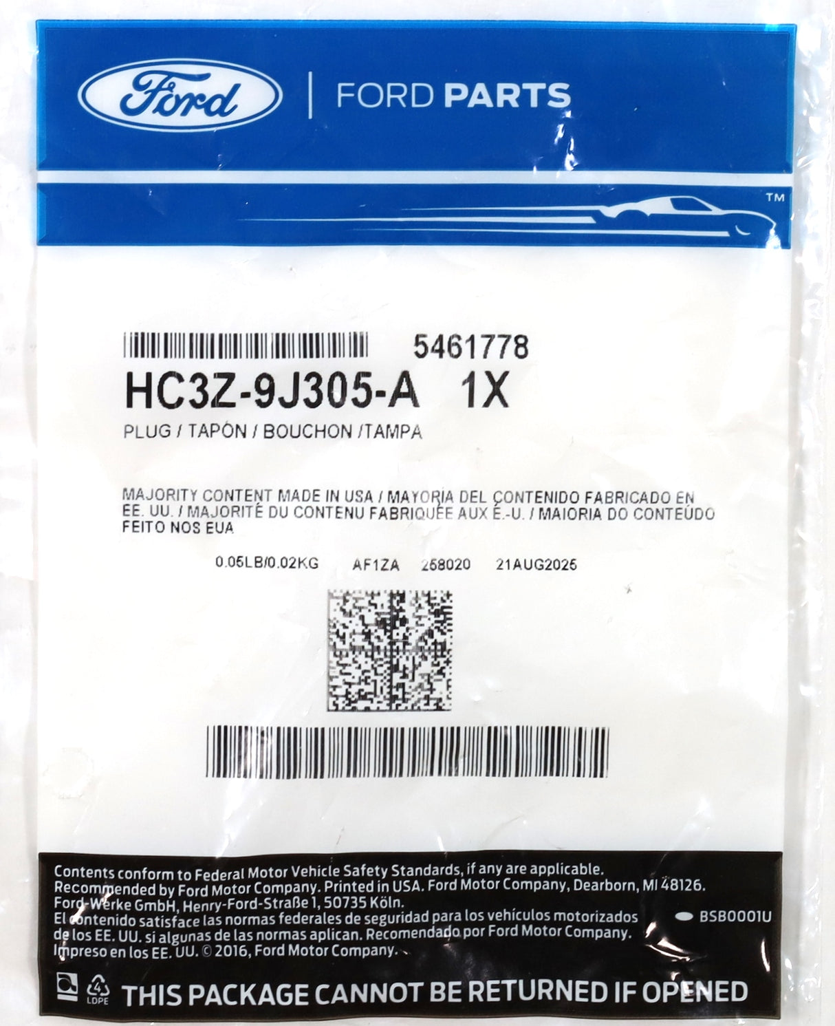 Genuine Ford HC3Z-9J305-A Water In Fuel Drain Plug 2017-2019 6.7L Powerstroke