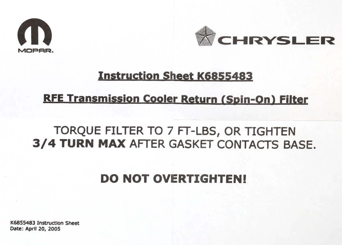 Mopar 05179267AD 68RFE Spin-On Transmission Filter 2007.5-2024 6.7L Cummins