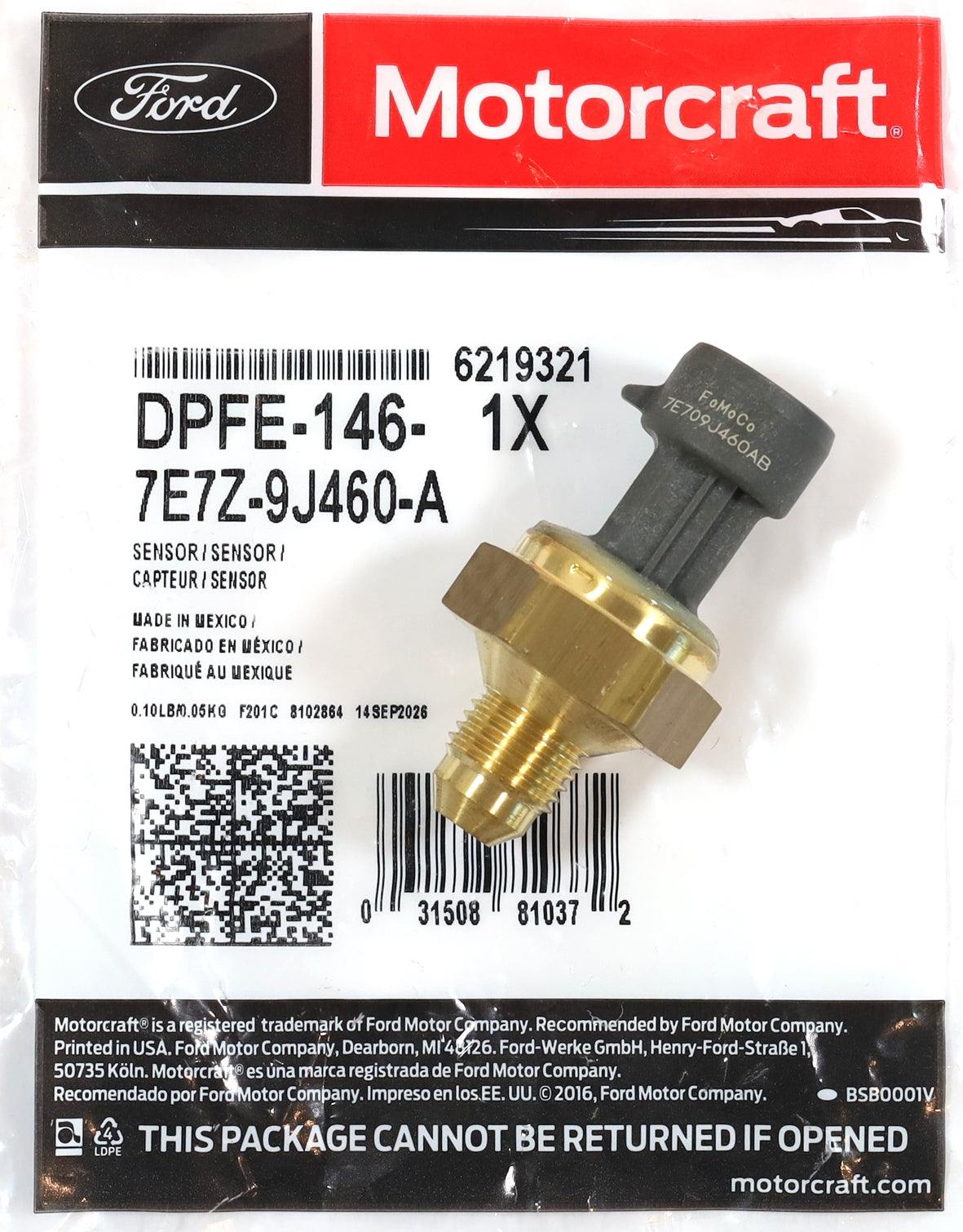 Motorcraft DPFE-146 Exhaust Back Pressure EBP Sensor 2008-2010 6.4L Powerstroke