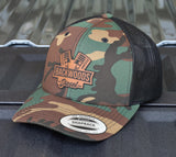 BackWoods Diesel Trucker Hat – Camo & Black Snapback with Leather Patch