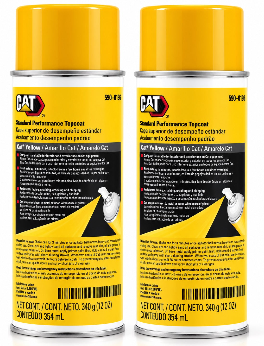 Genuine CAT 590-0196 Caterpillar Yellow Spray Paint 12 oz Aerosol Topcoat