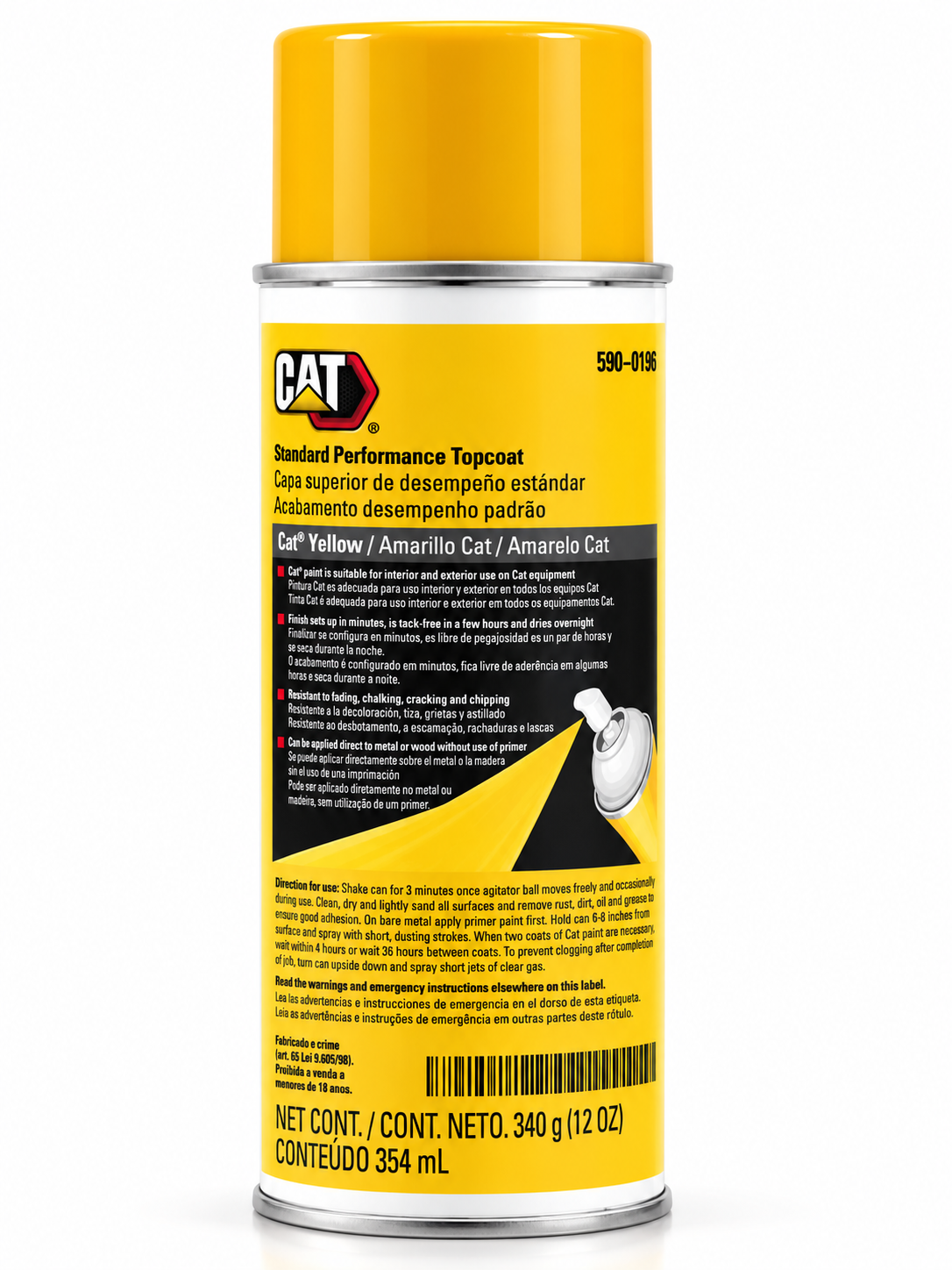 Genuine CAT 590-0196 Caterpillar Yellow Spray Paint 12 oz Aerosol Topcoat